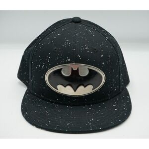 Batman DC Comics Snapback Hat Black White Speckled Cap Metal Logo Graphics Adult